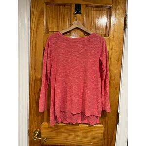 Eileen Fisher Women’s Lagenlo Hi Low Scoop Neck Coral Sweater Small Petite